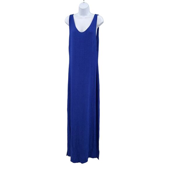 a fortiori Blue Sparkle Stretch Dress WMNS Large Maxi Sleeveless Scoop Side Slit - Picture 1 of 15